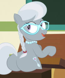 Size: 1000x1200 | Tagged: safe, artist:scobionicle99, silver spoon, earth pony, pony, g4, braided ponytail, butt, female, glasses, jewelry, large butt, looking back, necklace, plot, rear view, silverbutt, solo