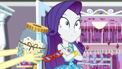Size: 2048x1152 | Tagged: safe, screencap, fluttershy, rarity, costume conundrum, costume conundrum: rarity, equestria girls, g4, my little pony equestria girls: choose your own ending, bedroom, bracelet, clothes, clothes rack, crossed arms, darling jar, female, geode of shielding, glasses, jar, jewelry, magical geodes, rarity's bedroom, rarity's bedroom (equestria girls), rarity's glasses, swear jar