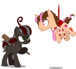 Size: 2258x2049 | Tagged: safe, artist:zacatron94, oc, oc only, oc:squeaky pitch, oc:think pink, earth pony, pony, unicorn, female, high res, male, mare, piñata, simple background, stallion, transparent background