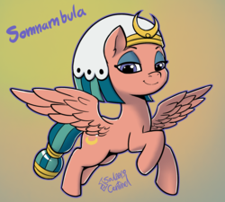Size: 1403x1260 | Tagged: safe, artist:soulcentinel, somnambula, pegasus, pony, g4, female, flying, lidded eyes, mare, solo, spread wings, wings