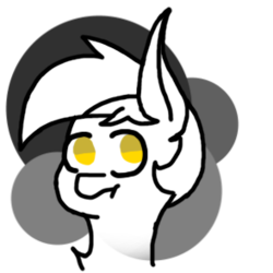 Size: 294x294 | Tagged: safe, artist:theartisttree, oc, oc only, oc:theartisttree, earth pony, pony, black and white, circle, colored eyes, grayscale, head shot, monochrome, scrunchy face, solo