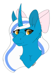 Size: 750x1065 | Tagged: safe, artist:talmorne, oc, oc:fleurbelle, alicorn, pony, adorabelle, alicorn oc, bow, cheek fluff, chest fluff, cute, ear fluff, female, hair bow, happy, mare, ocbetes, smiling, solo, yellow eyes