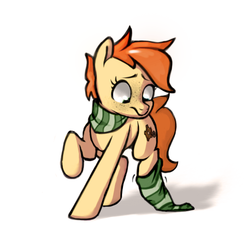 Size: 500x500 | Tagged: safe, artist:rexyseven, oc, oc only, oc:rusty gears, earth pony, pony, clothes, female, mare, raised hoof, scarf, simple background, socks, solo, striped socks, white background