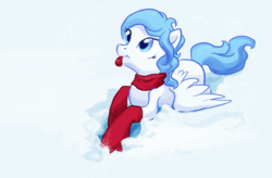 Size: 1370x900 | Tagged: safe, artist:bedupolker, oc, oc only, pegasus, pony, :p, clothes, scarf, snow, solo, tongue out