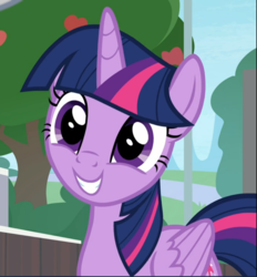 Size: 871x940 | Tagged: safe, screencap, twilight sparkle, alicorn, pony, 2 4 6 greaaat, g4, apple tree, cropped, cute, female, mare, smiling, solo, tree, twiabetes, twilight sparkle (alicorn)