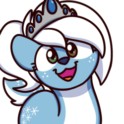 Size: 1000x1000 | Tagged: safe, artist:sugar morning, oc, oc:icicle crash, deer, deer pony, original species, brown eye, cute, deer oc, doe, female, green eye, heterochromia, ice deer, jewelry, looking at you, pale belly, ponytail, simple background, smiling, smiling at you, sugar morning's smiling ponies, tiara, transparent background, white belly, ych result