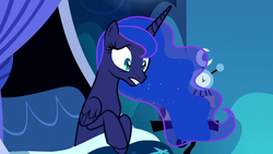 Size: 1280x720 | Tagged: safe, edit, edited screencap, editor:slayerbvc, screencap, princess luna, alicorn, pony, do princesses dream of magic sheep, g4, accessory-less edit, bare hooves, bed, casual nudity, female, luna's room, mare, missing accessory, nudity, sleeping, sleeping in the nude, solo