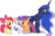 Size: 5975x3910 | Tagged: safe, artist:emper24, artist:fallingcomets, artist:loaded--dice, artist:myrami, edit, edited edit, editor:slayerbvc, vector edit, apple bloom, princess luna, scootaloo, sweetie belle, alicorn, earth pony, pegasus, pony, unicorn, g4, accessory swap, accessory-less edit, bare hooves, bow, crossed hooves, crossed legs, crown, cutie mark, cutie mark crusaders, embarrassed, female, filly, floppy ears, frown, grin, hair bow, hoof shoes, jewelry, looking at you, luna's crown, mare, peytral, raised hoof, regalia, simple background, smiling, the cmc's cutie marks, transparent background, vector