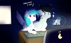 Size: 4000x2445 | Tagged: safe, artist:cottonheart05, oc, oc:cotton heart, hippogriff, pegasus, pony, caption, couple, female, funny, image macro, league of legends, love, male, playing, text