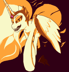 Size: 840x880 | Tagged: safe, artist:dinexistente, daybreaker, alicorn, pony, g4, female, grin, jewelry, limited palette, looking at you, pixel art, regalia, smiling, solo