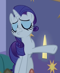 Size: 568x684 | Tagged: safe, screencap, rarity, pony, unicorn, g4, the summer sun setback, confident, cropped, dismissive, eyes closed, eyeshadow, faic, female, gesture, makeup, mare, night, pointing, solo, wavy mouth