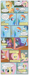 Size: 612x1555 | Tagged: safe, artist:newbiespud, edit, edited screencap, screencap, applejack, fluttershy, rainbow dash, rarity, twilight sparkle, pony, unicorn, comic:friendship is dragons, g4, balcony, comic, dialogue, female, freckles, hat, lantern, mare, on back, screencap comic, unicorn twilight