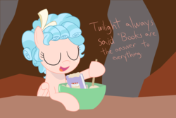 Size: 2400x1600 | Tagged: safe, artist:mightyshockwave, cozy glow, pony, g4, the summer sun setback, baking, batter, book, bowl, cake batter, evil lair, female, filly, grogar's lair, lair, literal, mixing bowl