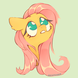 Size: 764x764 | Tagged: safe, artist:onionpwder, fluttershy, pony, g4, bust, ear fluff, female, gray background, looking away, looking up, mare, no pupils, open mouth, portrait, simple background, solo, three quarter view