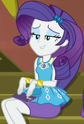 Size: 730x1065 | Tagged: safe, screencap, rarity, costume conundrum, equestria girls, equestria girls series, g4, spoiler:choose your own ending (season 2), spoiler:eqg series (season 2), cellphone, clothes, cropped, female, geode of shielding, guitar, iphone, legs, lidded eyes, lip bite, magical geodes, musical instrument, pencil skirt, phone, rarity peplum dress, sitting, skirt, smartphone, solo, stairs, sunset's apartment