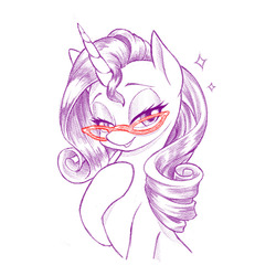 Size: 1000x1000 | Tagged: safe, artist:dstears, rarity, pony, unicorn, g4, beautiful, colored pencil drawing, female, glasses, looking at you, mare, simple background, solo, traditional art, white background