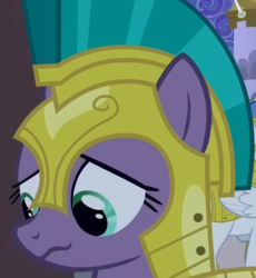 Size: 763x828 | Tagged: safe, screencap, queen chrysalis, vanguard cover, pegasus, pony, g4, the summer sun setback, :3, bust, cropped, cute, cutealis, disguise, disguised changeling, female, guardsmare, helmet, mare, portrait, royal guard, solo