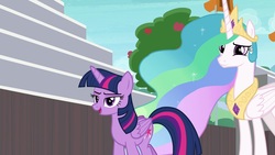 Size: 1920x1080 | Tagged: safe, screencap, princess celestia, twilight sparkle, alicorn, pony, 2 4 6 greaaat, g4, hat, twilight sparkle (alicorn)