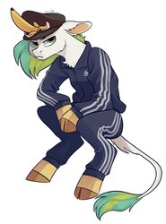 Size: 1516x2048 | Tagged: safe, artist:chibadeer, adidas, banana, food, simple background, slav, slav squat, squatting, white background