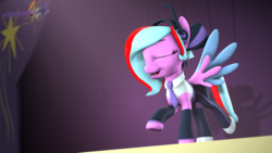 Size: 3840x2160 | Tagged: safe, artist:melodismol, oc, oc:star beats, pegasus, pony, 3d, bow, clothes, cosplay, costume, headset, high res, singing, source filmmaker, stage, vocaloid