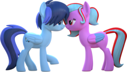 Size: 1528x865 | Tagged: safe, artist:melodismol, oc, oc:rainy visualz, oc:star beats, pegasus, pony, 3d, blender, looking at each other, not sfm, nuzzling, oc x oc, shipping, simple background, staryvisi, transparent background