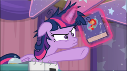 Size: 1670x940 | Tagged: safe, screencap, twilight sparkle, alicorn, pony, a trivial pursuit, book, cropped, female, floppy ears, levitation, magic, mare, pointing, solo, telekinesis, twilight snapple, twilight sparkle (alicorn)