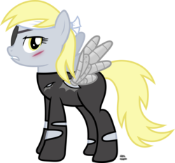 Size: 1595x1495 | Tagged: safe, artist:anime-equestria, derpy hooves, pegasus, pony, g4, clothes, epic derpy, eyepatch, female, future derpy, gritted teeth, headband, looking at you, mare, metal wing, scar, simple background, solo, transparent background, vector