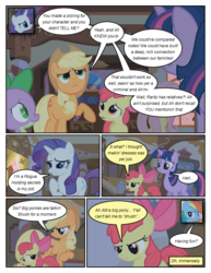 Size: 612x792 | Tagged: safe, artist:newbiespud, edit, edited screencap, screencap, apple bloom, applejack, rainbow dash, rarity, spike, twilight sparkle, dragon, earth pony, pegasus, pony, unicorn, comic:friendship is dragons, bridle gossip, g4, bow, comic, dialogue, freckles, hair bow, hat, looking up, male, raised hoof, screencap comic, unicorn twilight