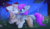 Size: 1920x1120 | Tagged: safe, artist:lunar froxy, oc, oc only, oc:moonlightbliss, pegasus, pony, unicorn, boop, bow, eye clipping through hair, female, flower, grass, hair bow, mare, night, night sky, noseboop, scrunchy face, sky, smiling