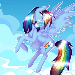 Size: 1024x1024 | Tagged: safe, artist:rickywinchester, rainbow dash, pony, g4, female, flying, grin, sky, smiling, solo