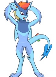 Size: 1341x1810 | Tagged: safe, artist:chedx, rainbow dash, dragon, comic:claws and hooves, g4, claws, dragonified, rainbow dragon, scales, species swap, tail, wings