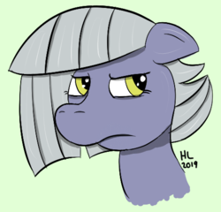 Size: 477x458 | Tagged: safe, artist:huffylime, limestone pie, earth pony, pony, g4, bust, female, floppy ears, green background, head, looking back, simple background, solo