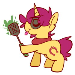 Size: 1536x1536 | Tagged: safe, artist:myahster, oc, oc only, oc:mystery brew, pony, unicorn, fly-swatter, prop, simple background, solo, sticker, transparent background