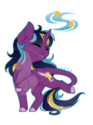 Size: 1024x1366 | Tagged: safe, artist:fuyusfox, oc, oc only, oc:midnight fairytale, pony, unicorn, chibi, cloven hooves, colored hooves, dancing, female, mare, simple background, solo, transparent background, watermark