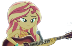 Size: 2048x1306 | Tagged: safe, edit, edited screencap, editor:larryboyfan1996, screencap, sunset shimmer, equestria girls, g4, let it rain, my little pony equestria girls: better together, acoustic guitar, background removed, female, guitar, microphone, musical instrument, simple background, solo, transparent background