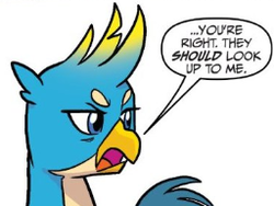 Size: 256x193 | Tagged: safe, idw, gallus, griffon, g4, spoiler:comicfeatsoffriendship01, angry, cropped, male, solo, speech