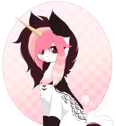 Size: 856x934 | Tagged: safe, artist:kripta-00, oc, oc only, oc:chelsi, pony, unicorn, chest fluff, colored horn, female, horn, mare, multicolored mane, simple background, sitting, solo, transparent background