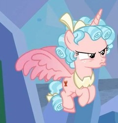 Size: 392x409 | Tagged: safe, screencap, cozy glow, alicorn, pony, g4, the ending of the end, leak, alicornified, bow, cozy glow is best facemaker, cozy glow is not amused, cozycorn, cropped, feathered wings, female, filly, flying, mare, race swap, solo, tail bow, wings