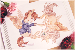Size: 3264x2176 | Tagged: safe, artist:aniimoni, oc, oc only, pegasus, pony, clothes, female, high res, hoodie, mare, tongue out, traditional art