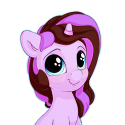 Size: 3600x3600 | Tagged: safe, artist:bobdude0, oc, oc only, oc:violet rose, pony, unicorn, blue eyes, brown mane, bust, commission, cute, female, filly, happy, high res, pink mane, portrait, simple background, smiling, solo, transparent background, two toned hair, young