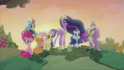 Size: 1280x720 | Tagged: safe, screencap, applejack, fluttershy, pinkie pie, rainbow dash, rarity, spike, twilight sparkle, alicorn, dragon, earth pony, pegasus, pony, unicorn, g4, season 9, the last problem, animated, book, book of harmony, closing the book, end of an era, end of g4, end of ponies, end of the story, feels, female, mane seven, mane six, mare, older, older twilight, older twilight sparkle (alicorn), pony history, princess twilight 2.0, sound, thank you lauren, the end, the magic of friendship grows, twilight sparkle (alicorn), webm