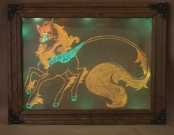 Size: 1849x1436 | Tagged: safe, artist:bootsdotexe, artist:irfp250n, autumn blaze, kirin, g4, sounds of silence, acrylic plastic, acrylight, awwtumn blaze, cloven hooves, colored hooves, craft, cute, engraving, female, led, leonine tail, long tail, mare, open mouth, smiling, solo, unshorn fetlocks