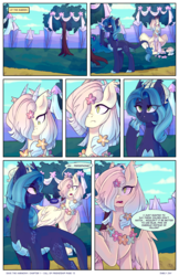 Size: 2301x3549 | Tagged: safe, artist:darlyjay, oc, oc only, oc:glowing flower, oc:persephone, dracony, hybrid, pony, comic:save the harmony, comic, flower, high res, interspecies offspring, offspring, parent:discord, parent:fluttershy, parent:rarity, parent:spike, parents:discoshy, parents:sparity