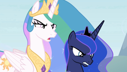 Size: 1920x1080 | Tagged: safe, screencap, princess celestia, princess luna, alicorn, pony, g4, the ending of the end, leak, angry, crown, female, jewelry, mare, peytral, regalia, royal sisters, siblings, sisters