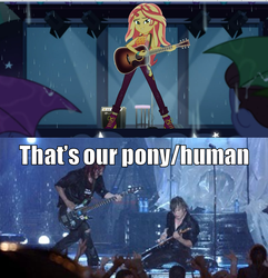 Size: 951x988 | Tagged: safe, screencap, sunset shimmer, equestria girls, g4, let it rain, my little pony equestria girls: better together, caption, female, goo goo dolls, guitar, image macro, independence day, male, meme, musical instrument, rain, text, that's my pony, that's my x, umbrella