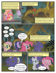 Size: 612x792 | Tagged: safe, artist:newbiespud, edit, edited screencap, screencap, apple bloom, fluttershy, pinkie pie, rarity, twilight sparkle, earth pony, pegasus, pony, unicorn, comic:friendship is dragons, bridle gossip, g4, book, bow, comic, dialogue, female, filly, floppy horn, flutterguy, golden oaks library, hair bow, hairity, horn, implied zecora, mare, messy mane, poison joke, screencap comic, spitty pie, twilight flopple, unicorn twilight, zecora's hut