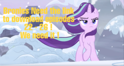 Size: 1917x1031 | Tagged: safe, edit, edited screencap, screencap, starlight glimmer, pony, g4, the ending of the end, leak, badass, female, petition, snow, solo, text