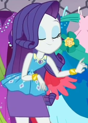 Size: 651x908 | Tagged: safe, screencap, rarity, human, costume conundrum, costume conundrum: rarity, equestria girls, g4, my little pony equestria girls: choose your own ending, belt, bracelet, clothes, cropped, eyes closed, eyeshadow, female, frilly design, geode of shielding, gold, grin, jewelry, leaned forward, magical geodes, makeup, pencil skirt, pendant, rarity peplum dress, rarity's bedroom, skirt, sleeveless, smiling, solo, tank top, this old thing