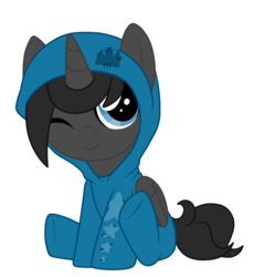 Size: 687x747 | Tagged: safe, artist:crystal-tranquility, oc, oc only, oc:ebony, alicorn, pony, female, filly, one eye closed, onesie, simple background, solo, transparent background, wink