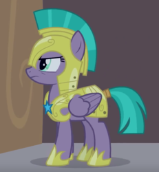 Size: 1245x1347 | Tagged: safe, screencap, queen chrysalis, vanguard cover, pegasus, pony, the summer sun setback, annoyed, armor, cropped, disguise, disguised changeling, female, guardsmare, helmet, hoof shoes, mare, royal guard, solo, tail wrap